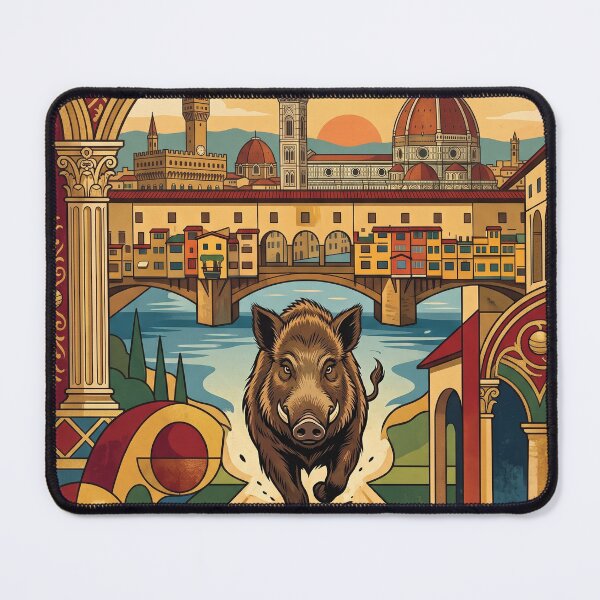 Item preview, FLORENCE Vintage Travel Illustration - Wild Boar Running in a Renaissance City designed and sold by ZUMERI.