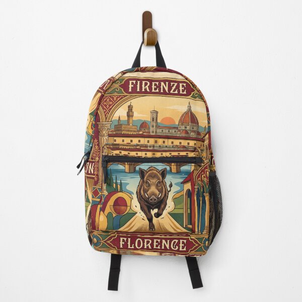 Item preview, FLORENCE Vintage Travel Illustration - Wild Boar Running in a Renaissance City designed and sold by ZUMERI.