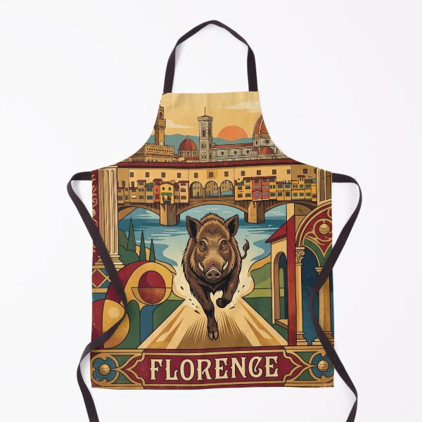 Item preview, FLORENCE Vintage Travel Illustration - Wild Boar Running in a Renaissance City designed and sold by ZUMERI.