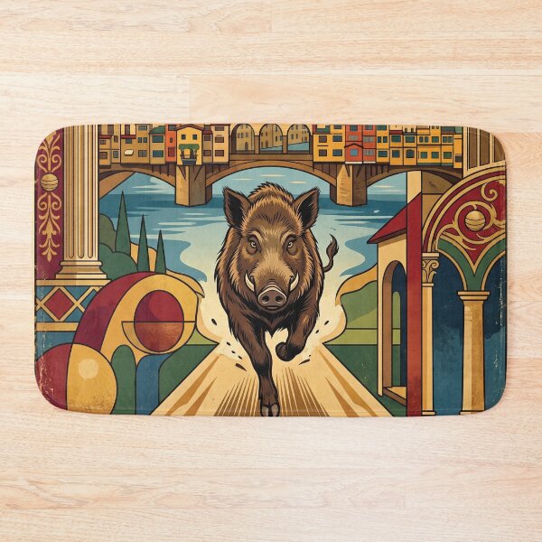 Item preview, FLORENCE Vintage Travel Illustration - Wild Boar Running in a Renaissance City designed and sold by ZUMERI.
