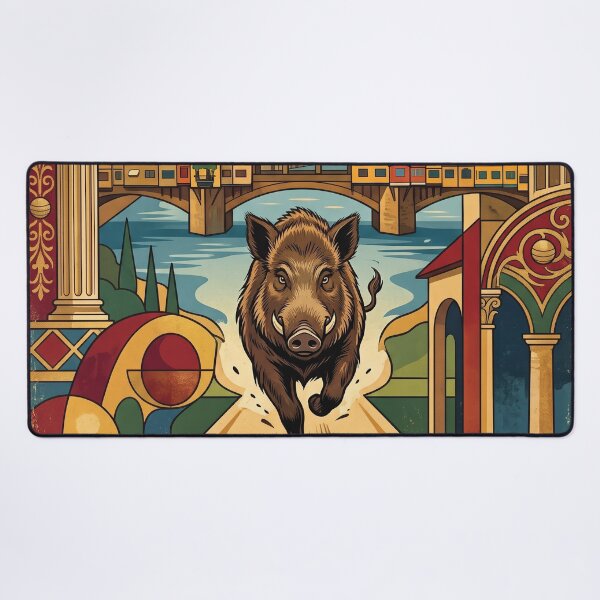 Item preview, FLORENCE Vintage Travel Illustration - Wild Boar Running in a Renaissance City designed and sold by ZUMERI.