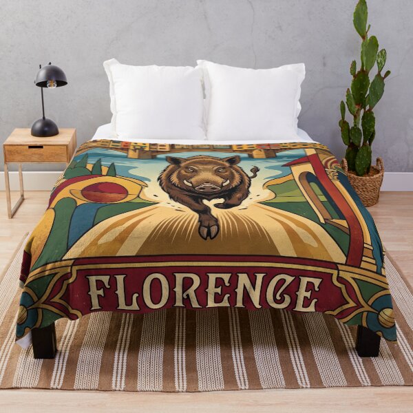 Item preview, FLORENCE Vintage Travel Illustration - Wild Boar Running in a Renaissance City designed and sold by ZUMERI.