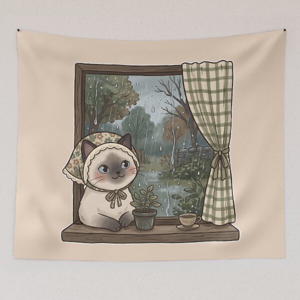 Item preview, Cozy Rainy Day Siamese Cat: Rainy Window Nook designed and sold by CuteKats.