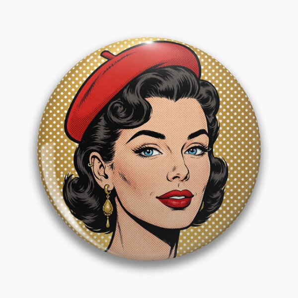Item preview, Vintage Red Beret Girl Beige Gold Background Pop Art designed and sold by MAISON SYLVIE.