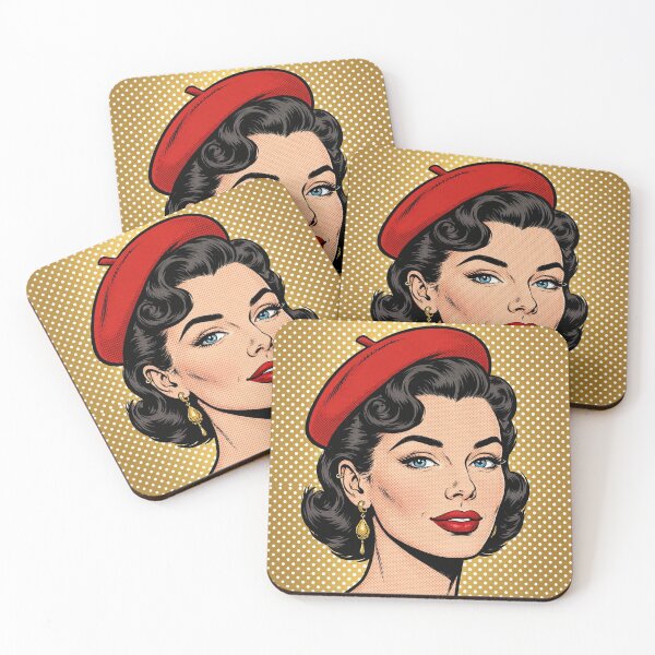 Item preview, Vintage Red Beret Girl Beige Gold Background Pop Art designed and sold by MAISON SYLVIE.
