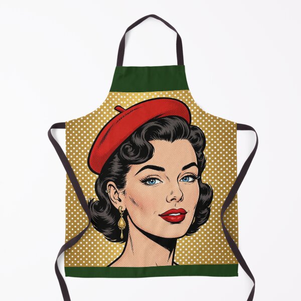 Item preview, Vintage Red Beret Girl Beige Gold Background Pop Art designed and sold by MAISON SYLVIE.