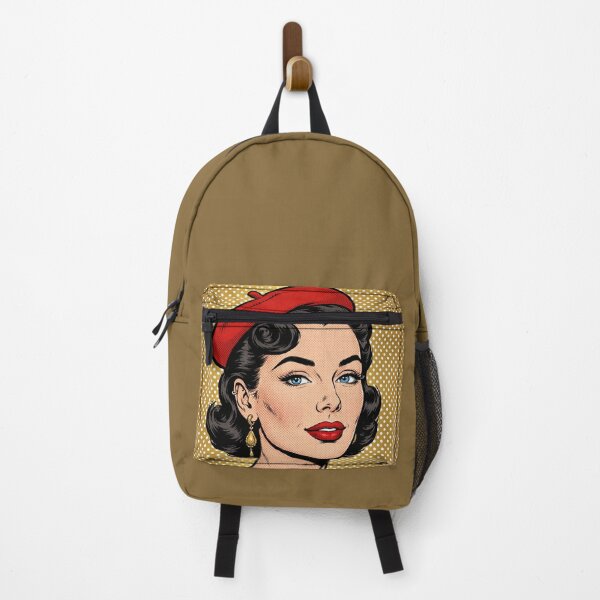 Item preview, Vintage Red Beret Girl Beige Gold Background Pop Art designed and sold by MAISON SYLVIE.