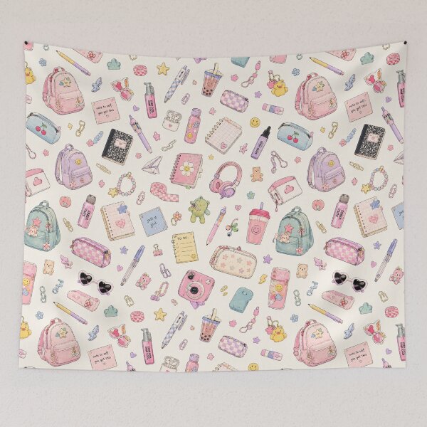 Item preview, Kawaii School Supplies Aesthetic Pattern Design designed and sold by NinaVibeStudio.