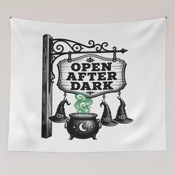 Item preview, Open After Dark — Witch Apothecary Sign Cauldron Halloween Shirt designed and sold by Uglyandcute.