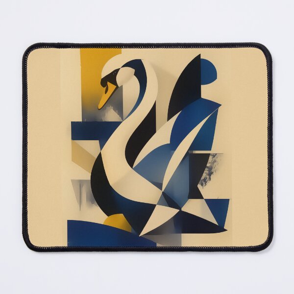 Item preview, Cubist Swan Abstract Geometric Bird — Blue & Gold Mid Century Art designed and sold by inkaylindesign.