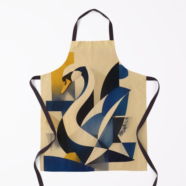 Item preview, Cubist Swan Abstract Geometric Bird — Blue & Gold Mid Century Art designed and sold by inkaylindesign.
