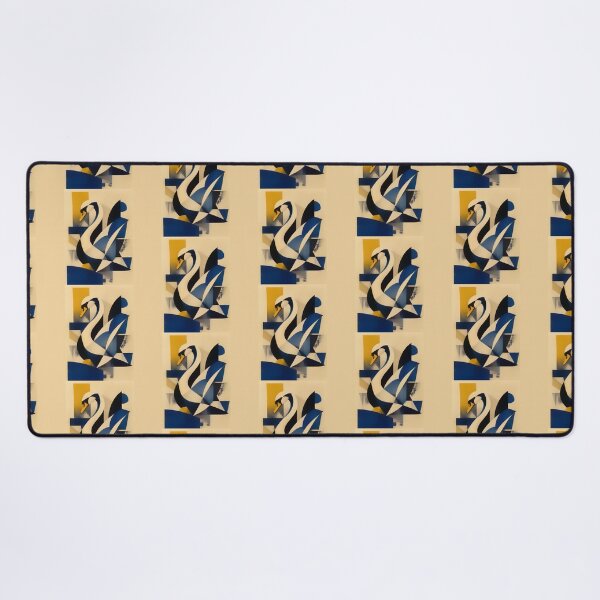 Item preview, Cubist Swan Abstract Geometric Bird — Blue & Gold Mid Century Art designed and sold by inkaylindesign.