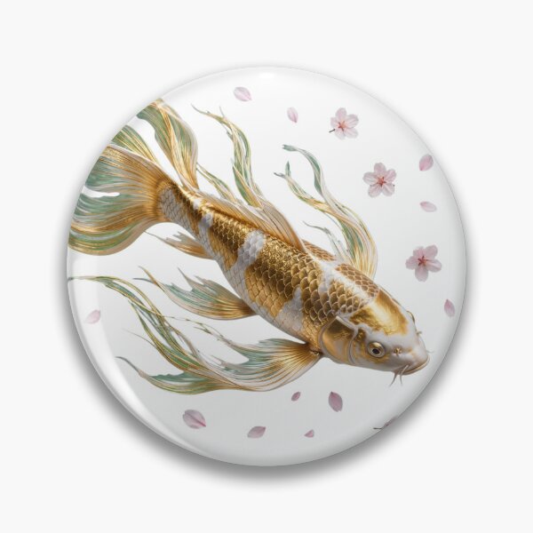 Item preview, Golden Koi Fish With Sakura Blossoms Luxury Art designed and sold by Surviving Monday Club.