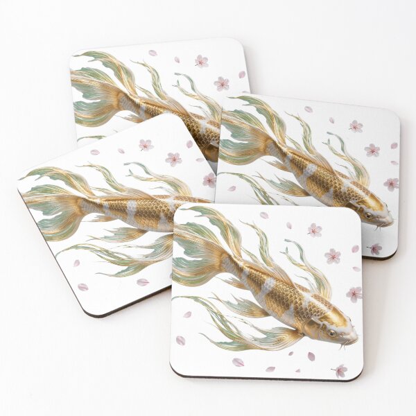 Item preview, Golden Koi Fish With Sakura Blossoms Luxury Art designed and sold by Surviving Monday Club.