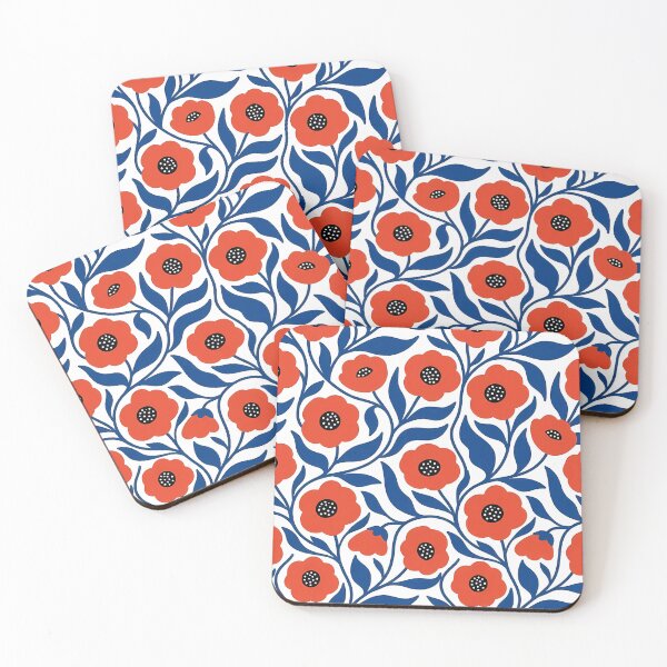Item preview, Minimalist Orange and Dark Blue Poppy Floral Pattern designed and sold by LuisWorks.