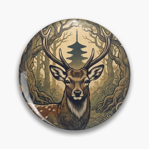 Item preview, NARA Vintage Travel Illustration - Majestic Deer Gazing in a Sacred Forest designed and sold by ZUMERI.