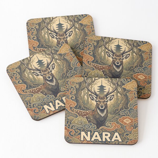 Item preview, NARA Vintage Travel Illustration - Majestic Deer Gazing in a Sacred Forest designed and sold by ZUMERI.