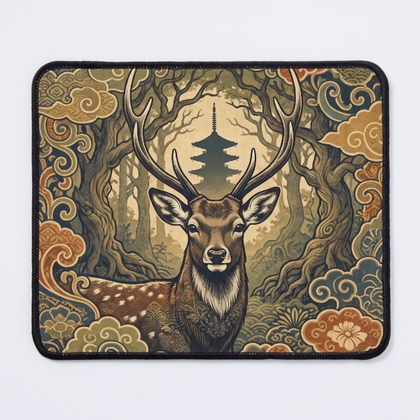 Item preview, NARA Vintage Travel Illustration - Majestic Deer Gazing in a Sacred Forest designed and sold by ZUMERI.