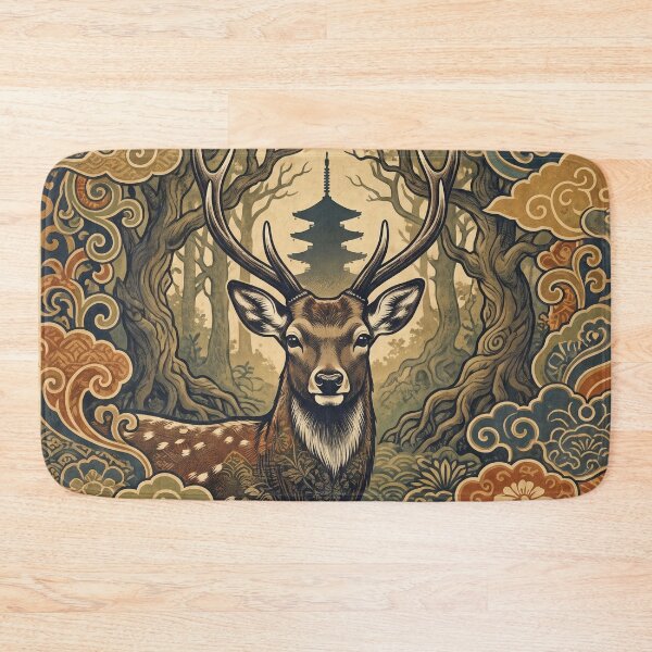 Item preview, NARA Vintage Travel Illustration - Majestic Deer Gazing in a Sacred Forest designed and sold by ZUMERI.