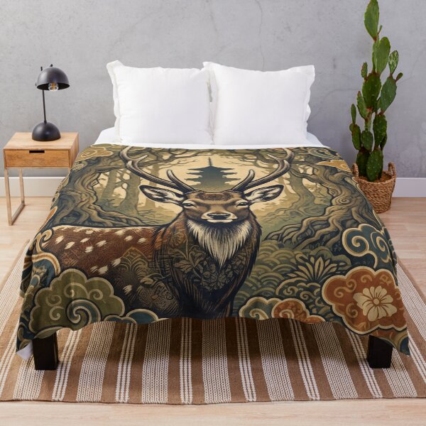 Item preview, NARA Vintage Travel Illustration - Majestic Deer Gazing in a Sacred Forest designed and sold by ZUMERI.