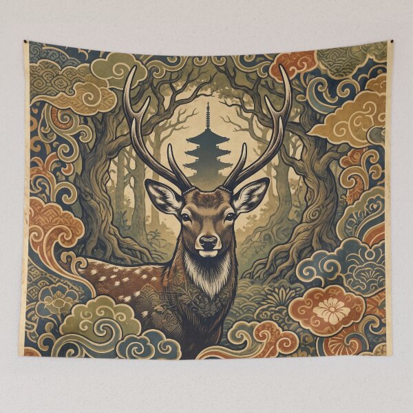 Item preview, NARA Vintage Travel Illustration - Majestic Deer Gazing in a Sacred Forest designed and sold by ZUMERI.