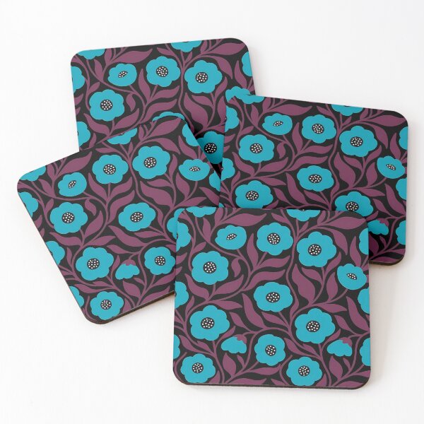 Item preview, Minimalist Turquoise Blue and Dark Brown Poppy Floral Pattern designed and sold by LuisWorks.