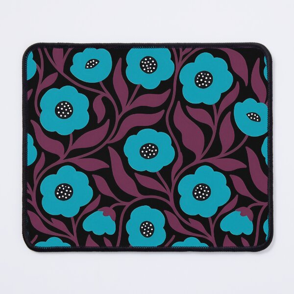Item preview, Minimalist Turquoise Blue and Dark Brown Poppy Floral Pattern designed and sold by LuisWorks.