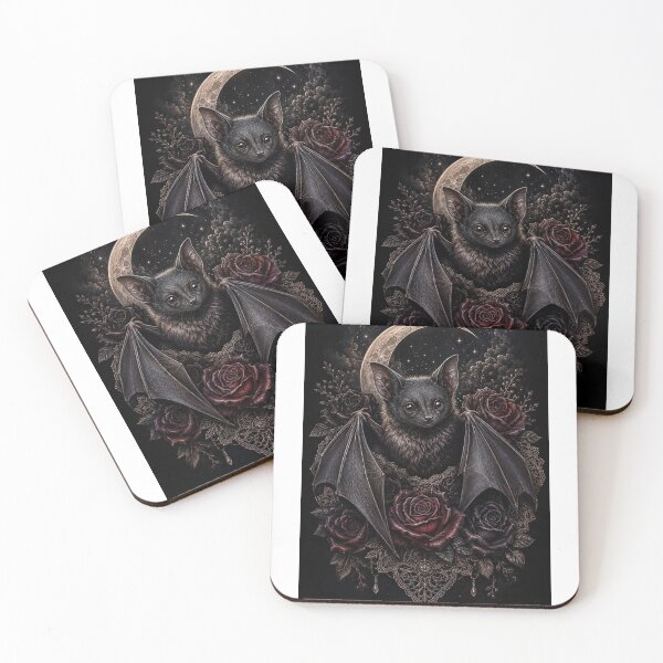 Item preview, Realistic Gothic Bat with Roses and Crescent Moon designed and sold by MentShop1.