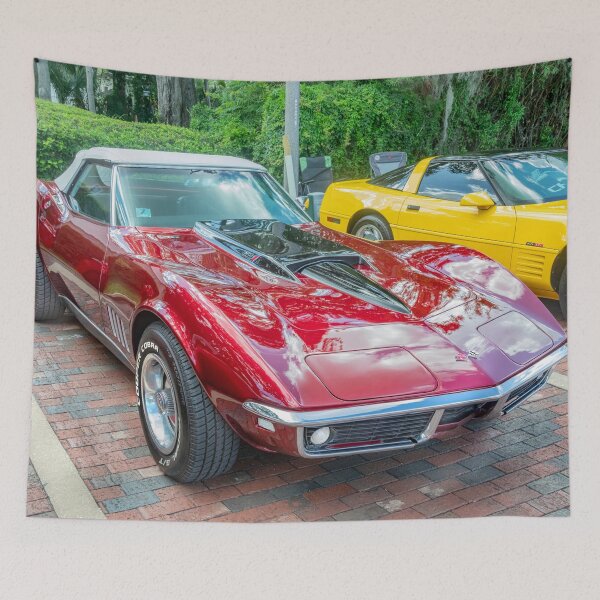 Item preview, 1969 Corvette Stingray Convertible Burgundy Technical Blueprint Car Poster designed and sold by RichFrancoCars.
