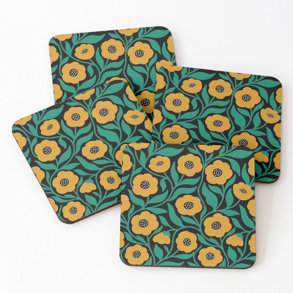 Item preview, Minimalist Mustard Yellow and Green Poppy Floral Pattern designed and sold by LuisWorks.
