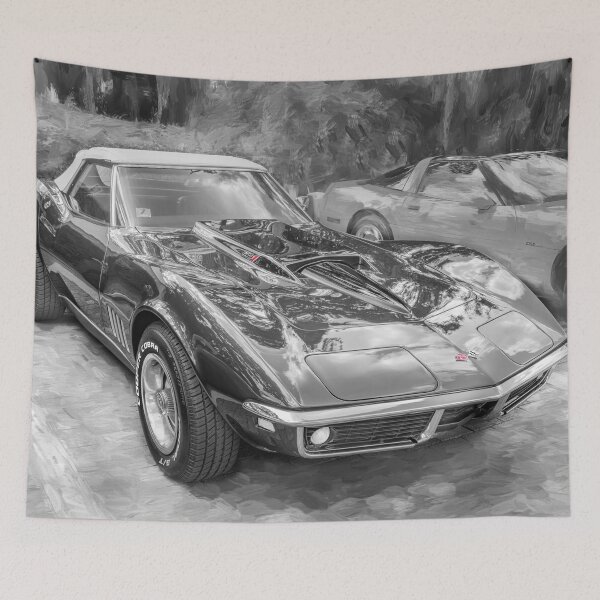 Item preview, 1969 Corvette Stingray Convertible Burgundy Technical Blueprint Car Poster designed and sold by RichFrancoCars.