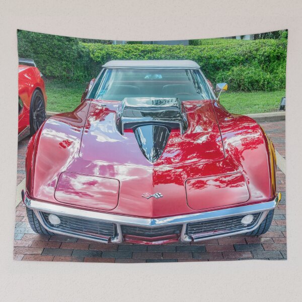 Item preview, 1969 Corvette Stingray Convertible Burgundy Technical Blueprint Car Poster designed and sold by RichFrancoCars.