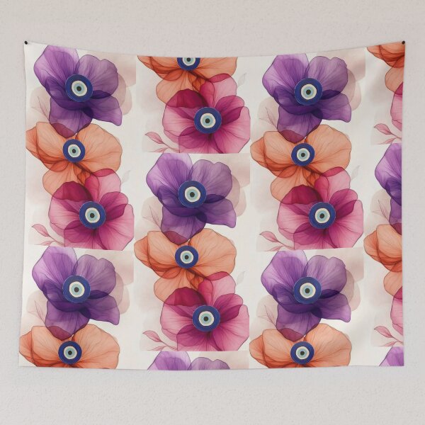 Item preview, Evil Eye Floral Protection Art - Watercolor Flower Charm designed and sold by cezzarie.