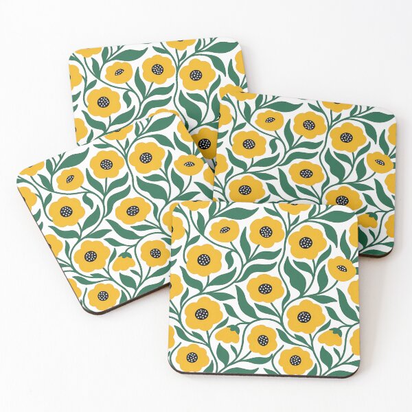 Item preview, Minimalist Mustard Yellow and Green Poppy Pattern on White designed and sold by LuisWorks.