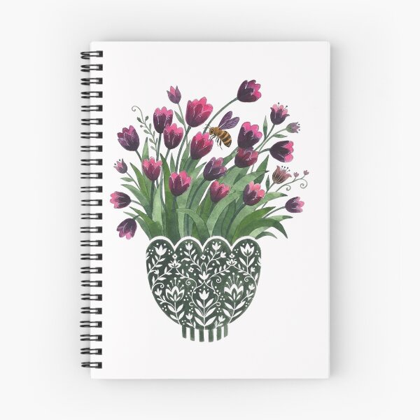 Item preview, Folk Art Pink Tulips And Honeybee Botanical designed and sold by lisdgoncalves.