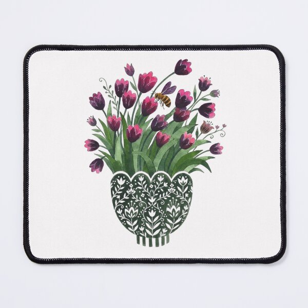 Item preview, Folk Art Pink Tulips And Honeybee Botanical designed and sold by lisdgoncalves.