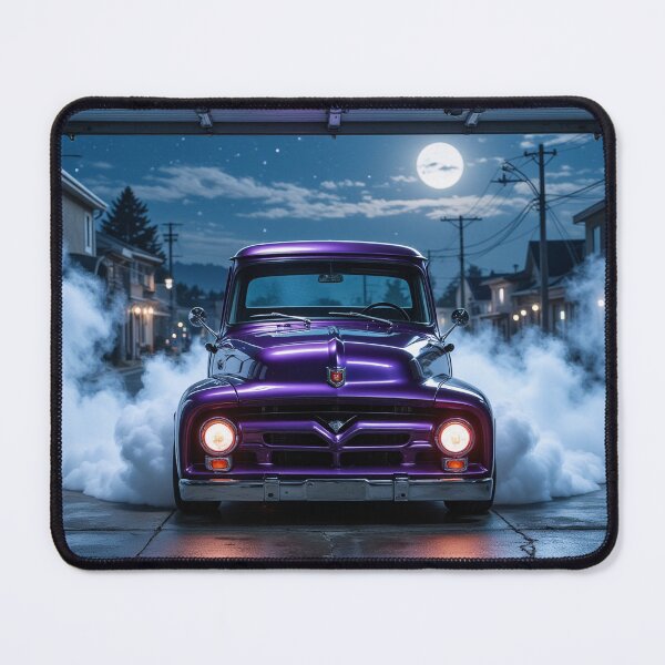 Item preview, Purple 1950s Pickup Truck Burnout Moonlight Garage designed and sold by Crazy Ronald.