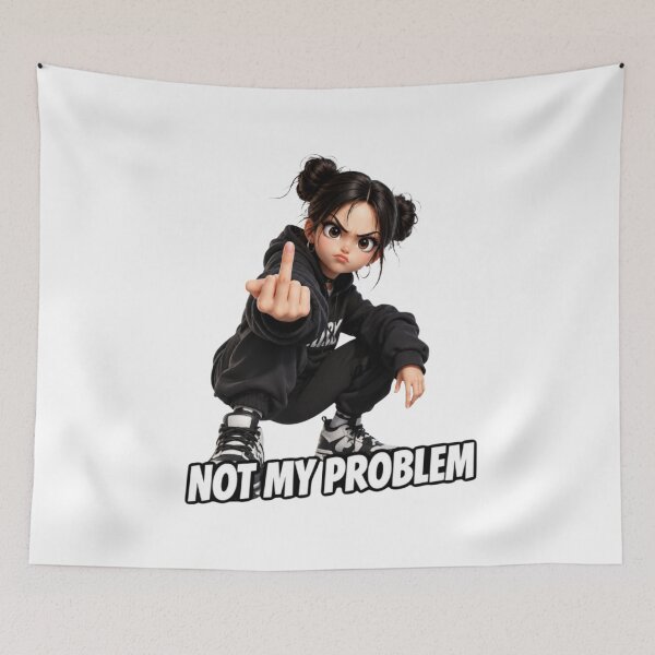 Item preview, Not My Problem Rude Anime Girl Middle Finger Meme Sticker designed and sold by IMOBILYARI VibeCore.