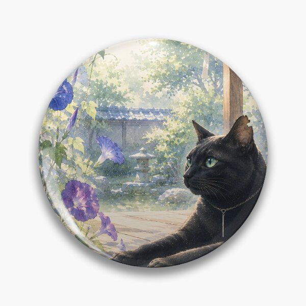 Item preview, Black Cat with Morning Glories – Peaceful Japanese Summer Watercolor designed and sold by solace-garden.