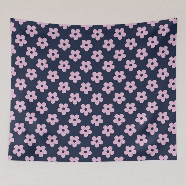 Item preview, Navy Blue and Light Pink Retro Floral Pattern | Vintage Navy Blue and Pink Flowers | Groovy Cottagecore Botanical Pattern | Preppy Dark Blue and Pink Daisy Flowers Pattern designed and sold by VivaFy.