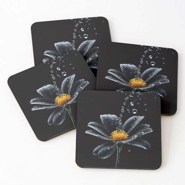 Item preview, Midnight Dew Flower – Black Petal Floral Macro Art designed and sold by  Mirai_Art  ⭐⭐⭐⭐.