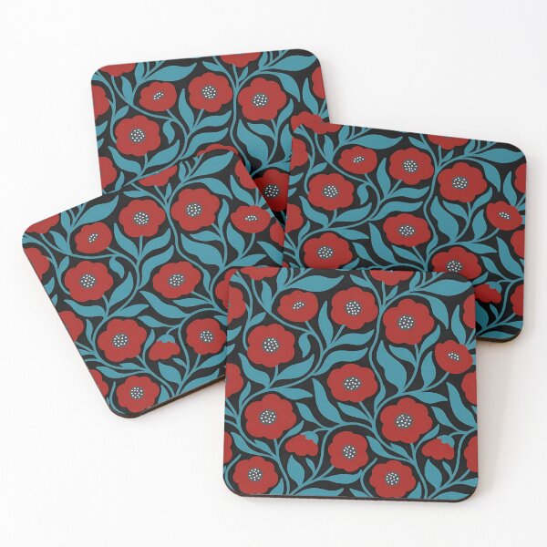 Item preview, Minimalist Burgundy and Teal Blue Poppy Floral Pattern designed and sold by LuisWorks.