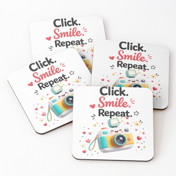 Item preview, Click Smile Repeat Cute Camera Photography T-Shirt Design designed and sold by TeeTantra.