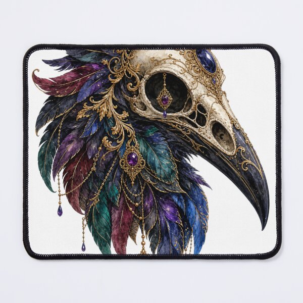 Item preview, Gothic Raven Skull, Jeweled Crow Skull with Feather Headdress, Dark Fantasy Halloween Sublimation designed and sold by BreluzeK.