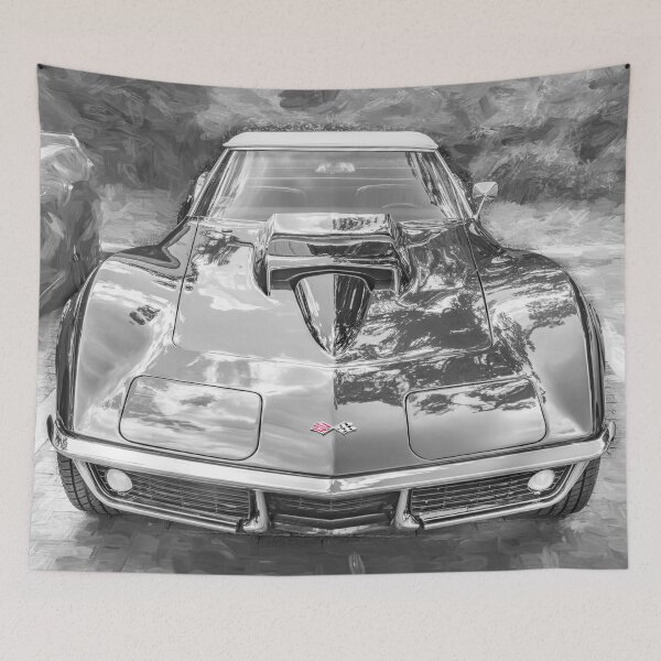 Item preview, 1969 Corvette Stingray Convertible Burgundy Technical Blueprint Car Poster designed and sold by RichFrancoCars.