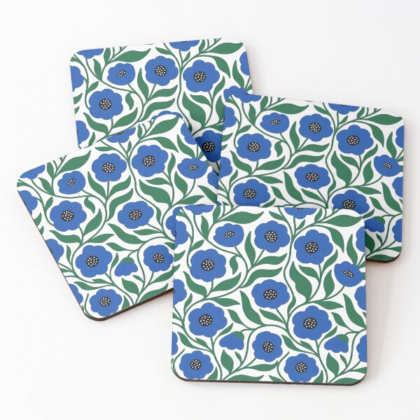 Item preview, Minimalist Royal Blue and Green Poppy Pattern on White designed and sold by LuisWorks.