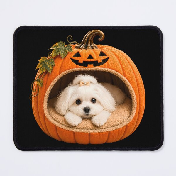 Item preview, Maltese Dog in Halloween Pumpkin Bed – Cute White Puppy Halloween Art designed and sold by ManJiangHong.