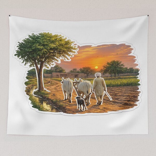 Item preview, Punjabi Farmer at Sunset – Rural Village Farming Sticker designed and sold by Arts121.