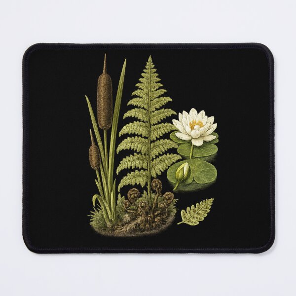 Item preview, Vintage Wetland Botanical Plate with Water Lily, Cattail & Fern designed and sold by Anyshca.