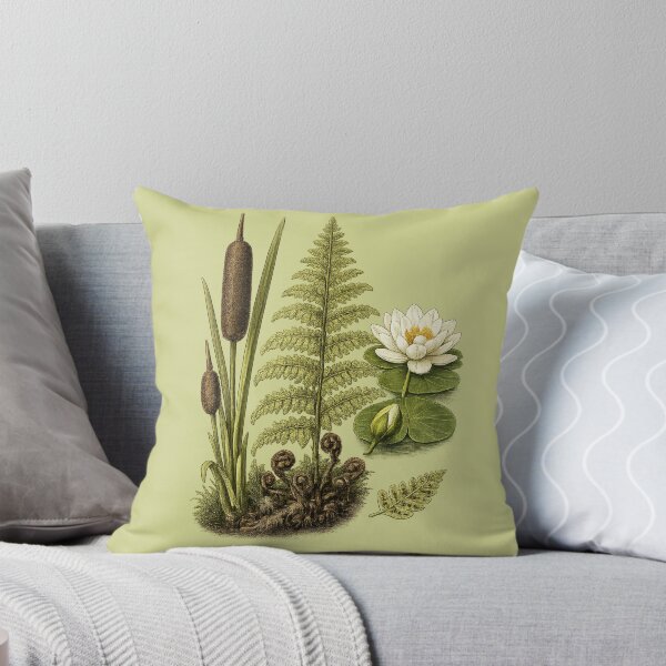 Item preview, Vintage Wetland Botanical Plate with Water Lily, Cattail & Fern designed and sold by Anyshca.